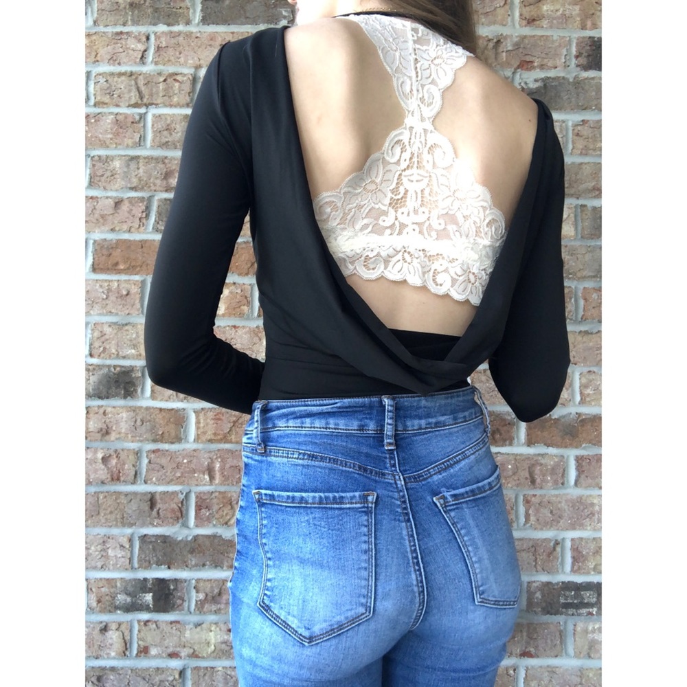 Black open back bodysuit